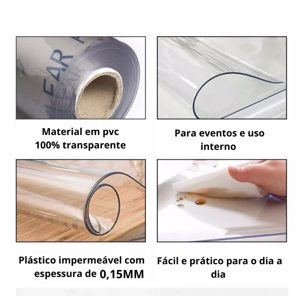 PLASTICO CRISTAL TRANSPARENTE 0,15MM - Escolha sua metragem 1.00 a 1.90