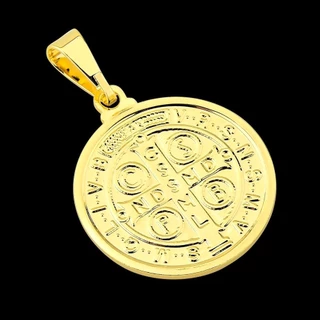 Pingente São Bento Banhado a ouro 18k Dois lados Medalha Frente e Verso Feminino Masculino folheado