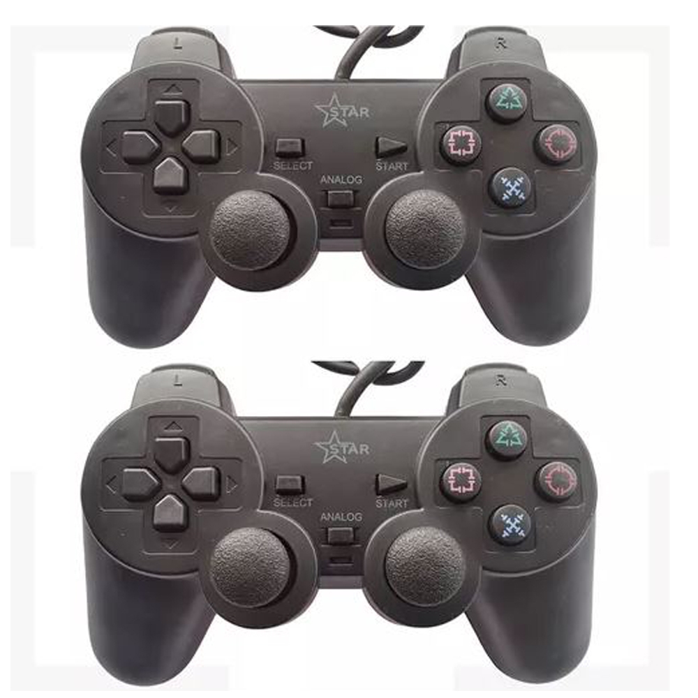 Kit 2 Controles Play 2 Com Fio Analógico Dualshock Joystick