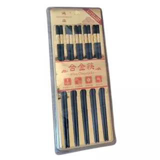 kit 10 Hashi 5 Pares pauzinho comida japonesa chinesa Preto detalhes Dourado Estilo Chinês