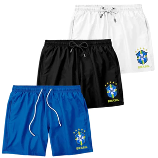 Bermuda Tactel Brasil Treino Futebol Bordado Alta Qualidade