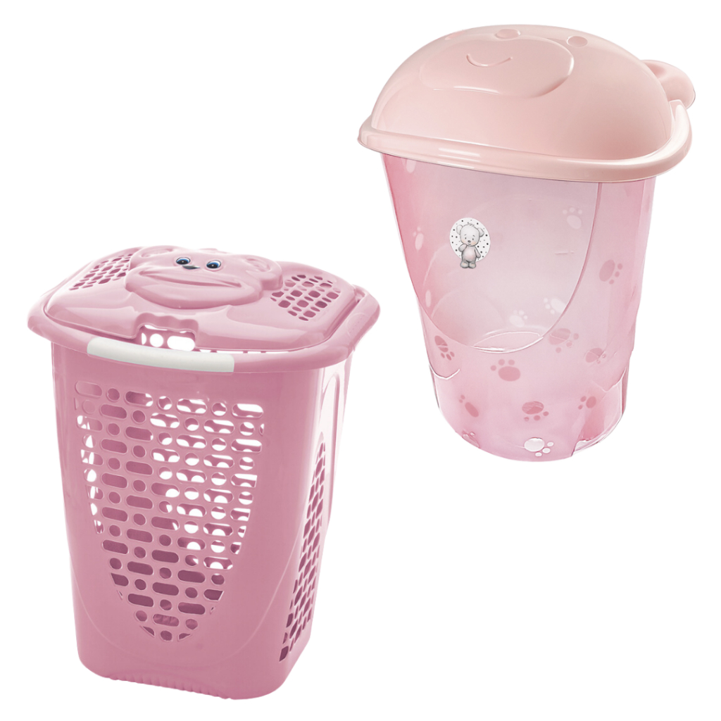 CESTO DE ROUPAS PARA BEBÊ INFANTIL COM TAMPA DE URSO 50L - PLASTIBABY OU ADOLETA