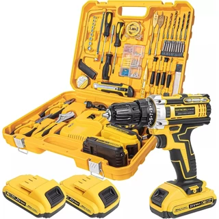 Kit Furadeira Parafusadeira 3/8" a Bateria 21V Com 118 Peças