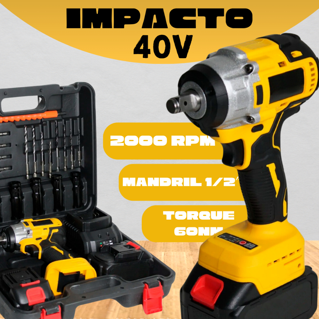 Chave De Impacto Profissional A Bateria Furadeira Pneumatica 40V 2 ...