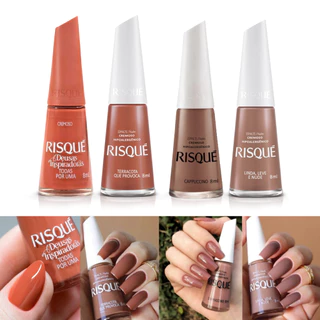 Risque Esmaltes Tons Nudes Marrom Terracota Kit 4 de Esmaltes Hipoalergênico 8ml