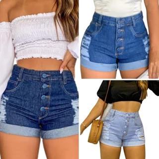 Kit Com 3 Shorts Jeans Femininos Empina BumBum Premium Destroyed, Fashion E Estiloso