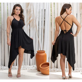 Vestido Feminino Envelope Curto Casual Sem Bojo Com Várias Formas de Amarração