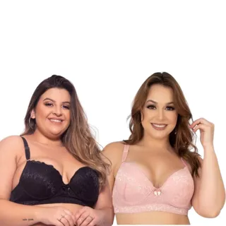 Kit Com 2 Sutiã Reforçado Com Bojo Plus Size de Microfibra Com Renda