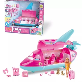 Brinquedo de Avião da Judy com Boneca Aeromoça Pets e acessórios