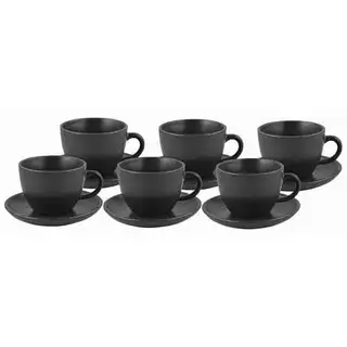 JOGO 6 XÍCARAS DE CAFÉ COM PIRES CERÂMICA PRETO 85ML