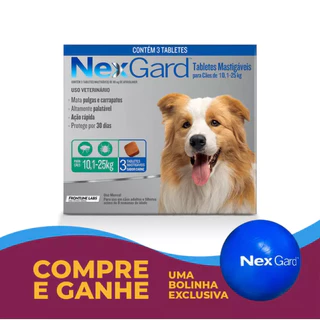 Antipulgas e Carrapatos NEXGARD G (10,1 A 25 KG) - 3 TABLETES Original + Bolinha