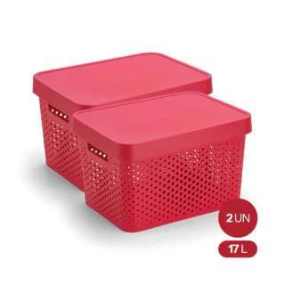 Kit com 2 Caixas Organizadoras Plásticas Coloridas 17 Litros Linha Circolare