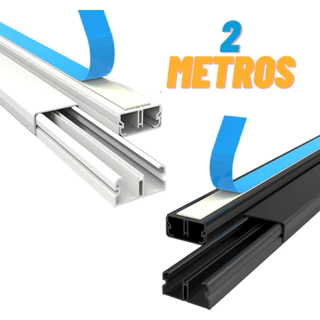 Canaleta 2 Metros Organizador de Fios Preta Branca Sistema X Com Fita Adesiva e Divisória 20x10mm