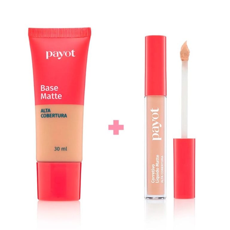 KIT Base e Corretivo Matte Alta Cobertura Payot - Reformulação Corretivo e Base Boca Rosa