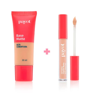 KIT Base e Corretivo Matte Alta Cobertura Payot - Reformulação Corretivo e Base Boca Rosa