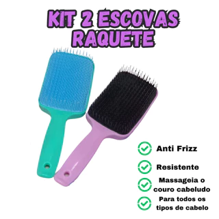 Kit 2 Escovas De Cabelo Raquete Curvada Anti Frizz