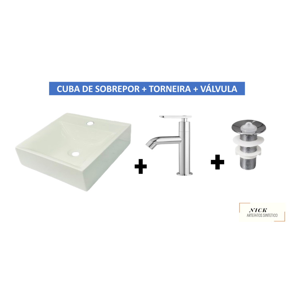 Kit: Cuba de sobrepor Paris + torneira + válvula
