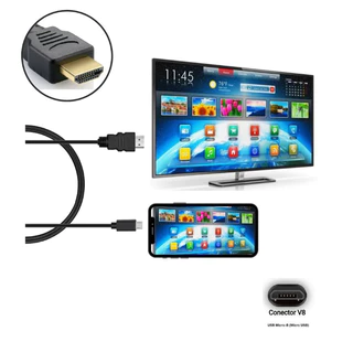 CABO HDMI DE ALTA DEFINIÇÃO PARA MICRO USB CELULAR SMARTPHONE V8 COMPATÍVEL COM VÁRIOS MODELOS