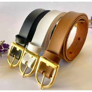 Kit 3 Cintos Feminino fivela dourada cinto 2 cm largura preto branco e marrom blogueira luxo