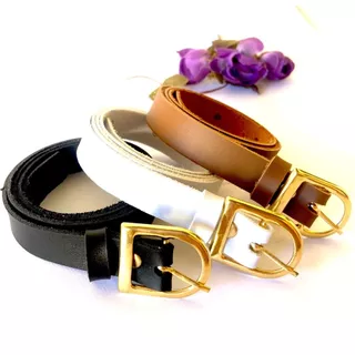 kit cinto 3 unidades feminino 2cm largura fivela dourada fininho da moda cores variadas luxo