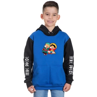 Moletom Canguru Infantil Anime One Piece Personagens Luffy E Zoro Sono