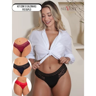 Kit 3 Calcinhas Fio Duplo Com Cós Tanga Renda em Oferta na Shopee