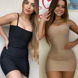Vestido Feminino Curto Tubinho Mini Moda Gringa Colado Suplex Alcinha Fina Com Bojo Decote Reto Tamanho Unico Preto Vermelho Nude Fuscia Branco Azul bebe Azul Royal Rosa bebe Pink