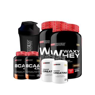 Kit 2x Waxy Whey 900gr + 2x Bcaa 100gr + 2x Creatina 100gr + Coqueteleira