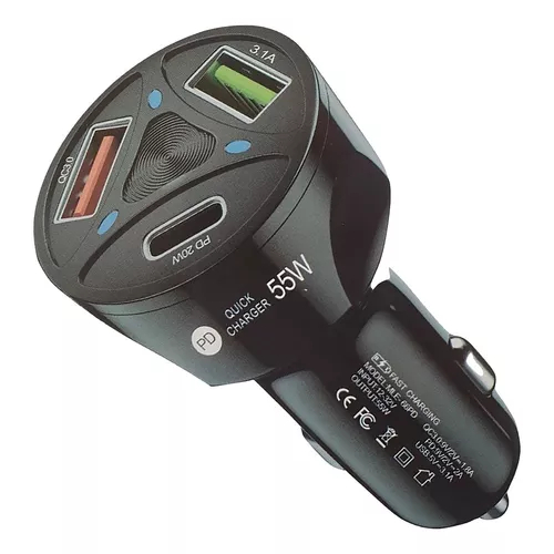 Carregador Veicular Automotivo Rápido Usb 3.0 Usb 3.1 Tipo-c