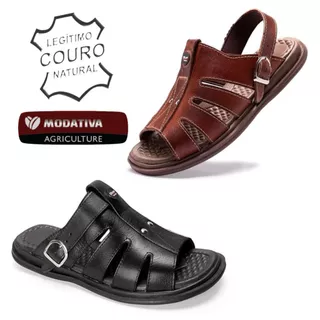 Sandália Chinelo Franciscano Anti Stress Ortopédico Masculino Couro Legítimo