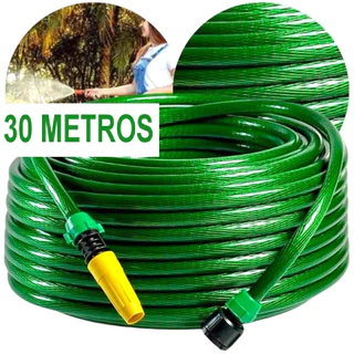 Mangueira trançada de jardim siliconada por dupla camada 30metros Flexível Resistente pronta para usar.