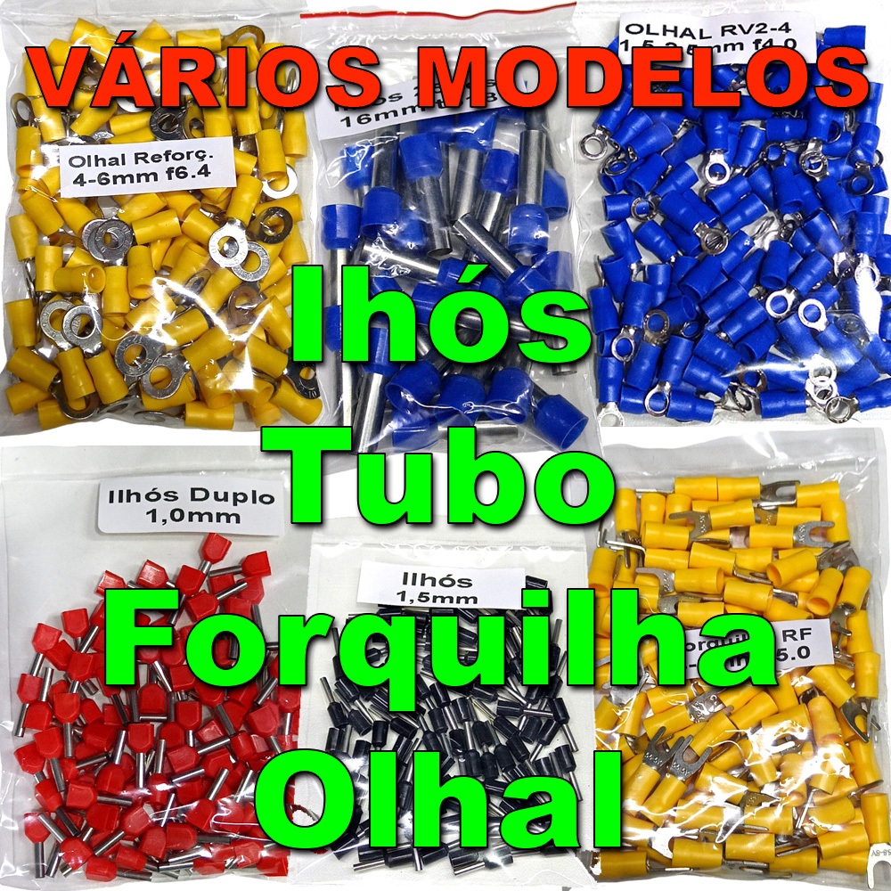 Terminal Ilhos Tubo Tubular Forquilha Garfo Olhal Anel Pré Isolado Várias Medidas