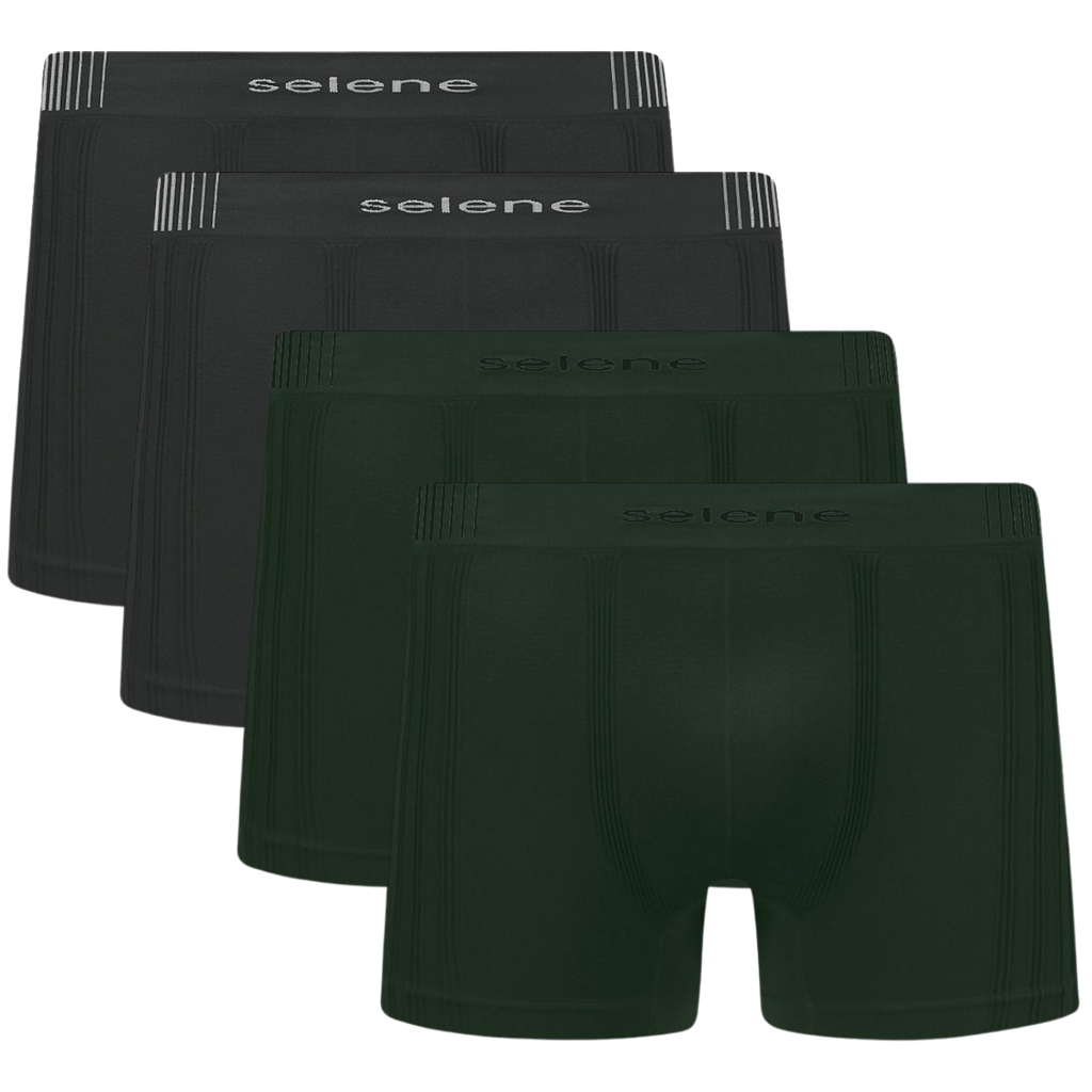Kit 4X Cueca Boxer Selene Sem Costura Box Microfibra Masculina