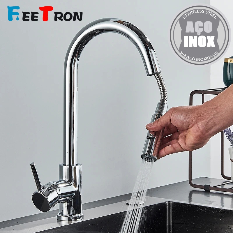 Torneira Para Cozinha Gourmet Misturador Monocomando Em Aço Inox Cromado