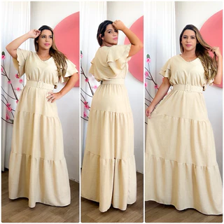 VESTIDO femenino Longo moda evangélica manga gode crepe PLUS SIZE