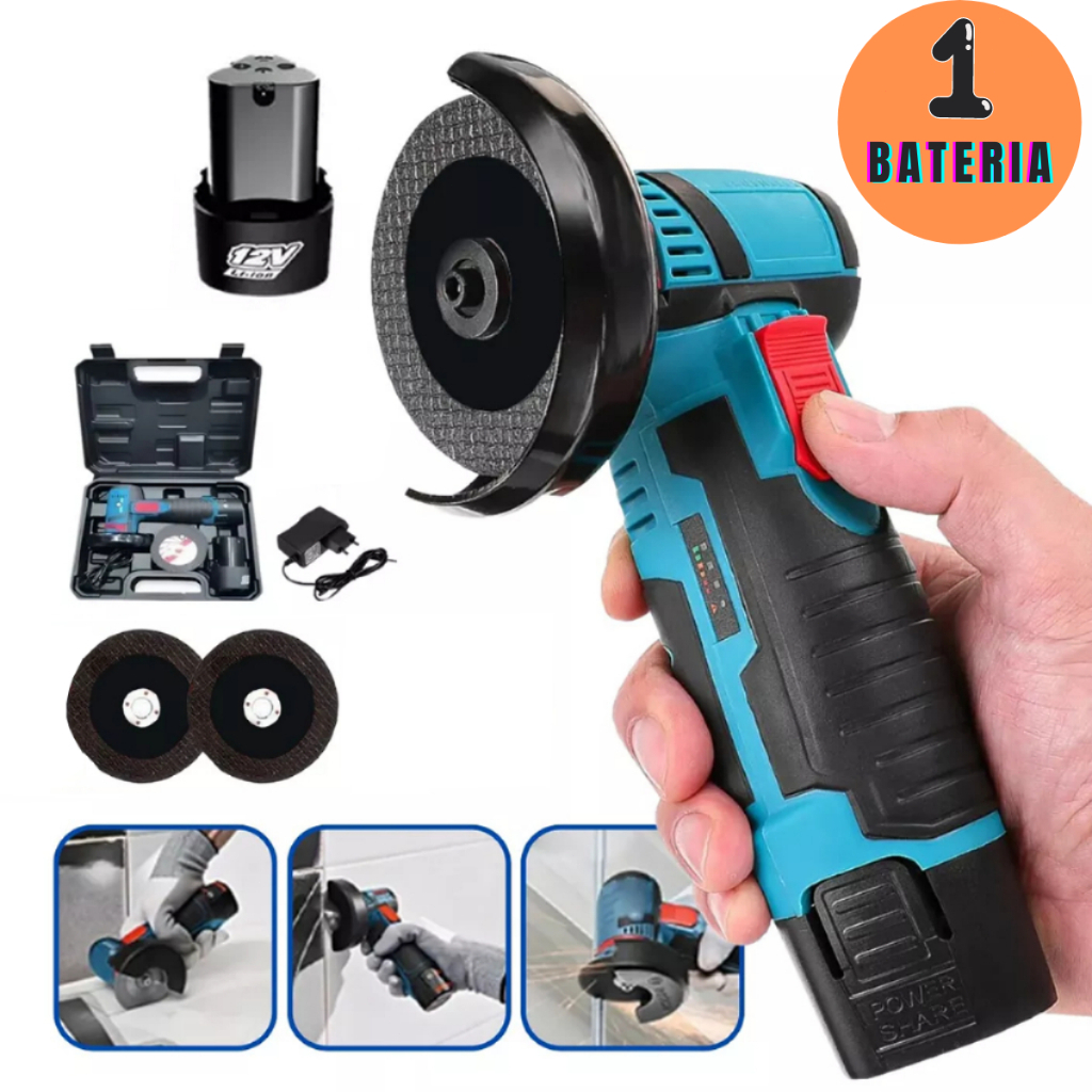 Esmerilhadeira Lixadeira Sem Fio Portátil Serra Mármore A Bateria 12V 1500 Miliampere