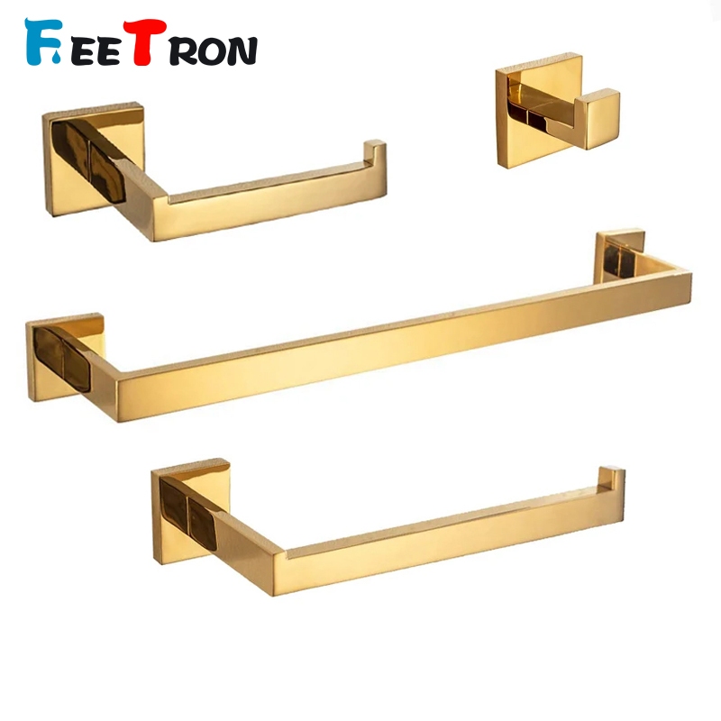 Kit Acessórios Banheiro Inox 304 Dourado Luxo 4 Peças