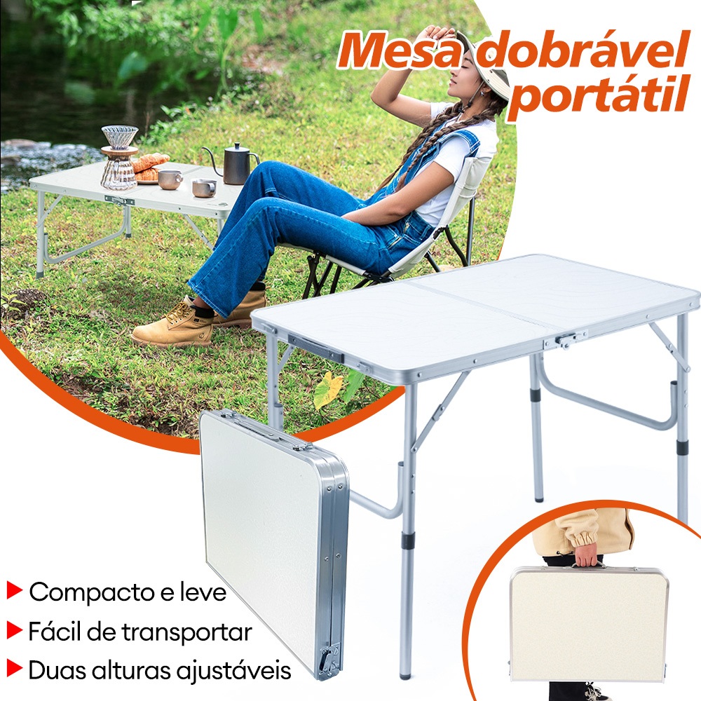 Mesa Dobrável de Alumínio Portátil Vira Maleta Camping Praia com Tampo ...