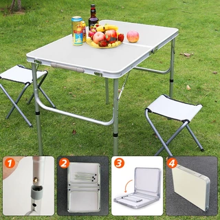 Mesa Dobrável de Alumínio Portátil Vira Maleta Camping Praia com Tampo de MDF 90 x 60 CM