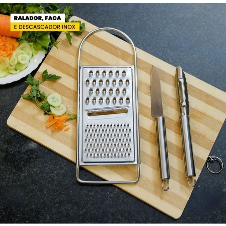 Kit Ralador Faca e Descascador Legumes Frutas Inox | Shopee Brasil