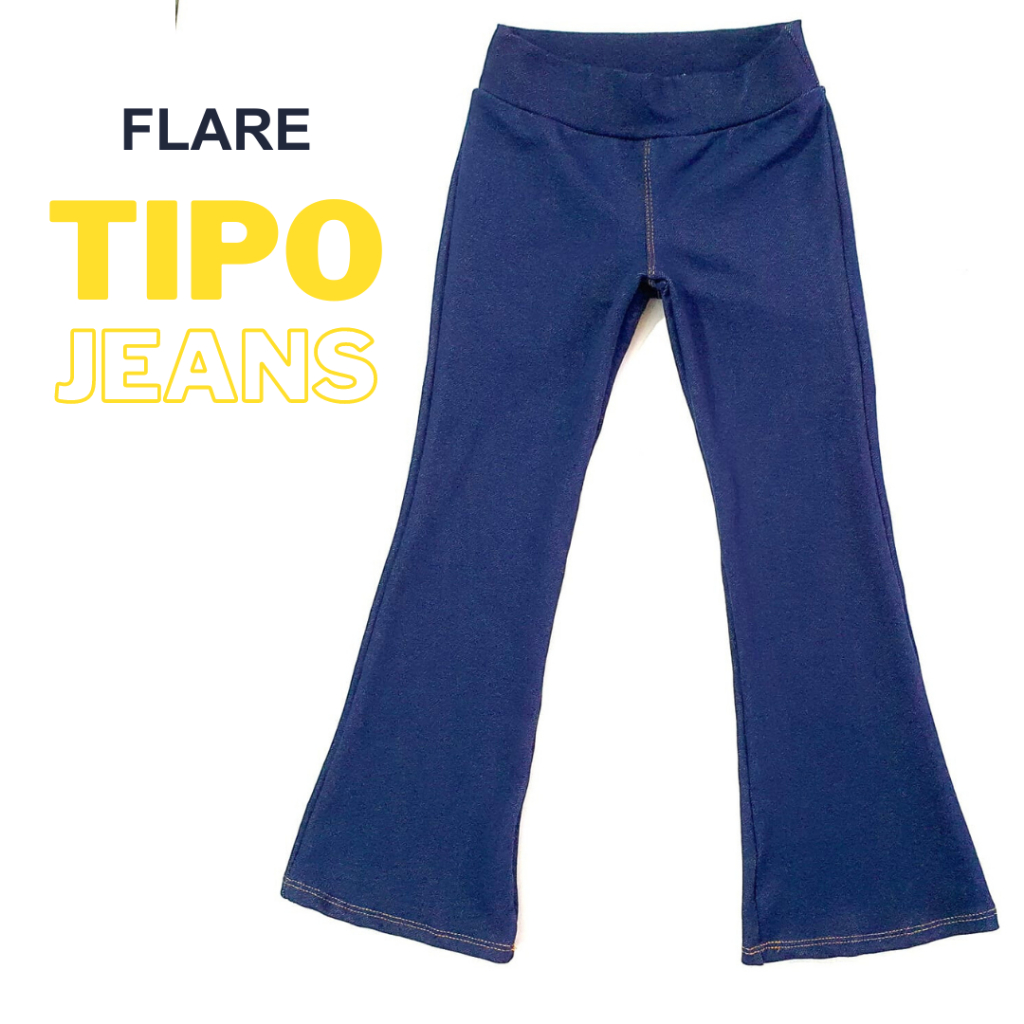 Calça legging Flare tipo bailarina azul tipo jeans infantil juvenil roupa moda menina para passeio e escolar