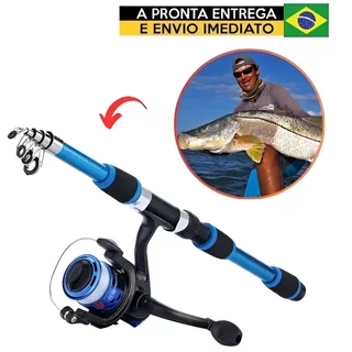 Vara Portátil Telescópico + Carretel de Pesca com Linha