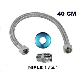 MANGUEIRA ENGATE FLEXIVEL FEMEA FEMEA COM NIPLE - 40 CM INOX TRANÇADO