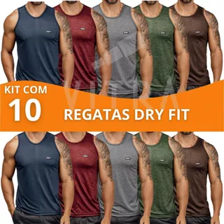 10 Camisetas Kit Regata Masculina Malha Fria Sem Manga