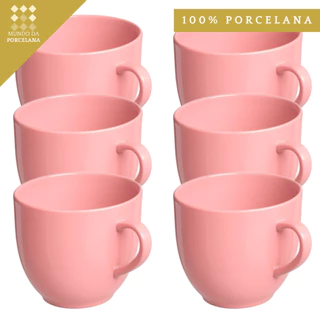 Jogo 6 Xicaras Café Chá Rosa 170ml em Porcelana - Mundo da Porcelana