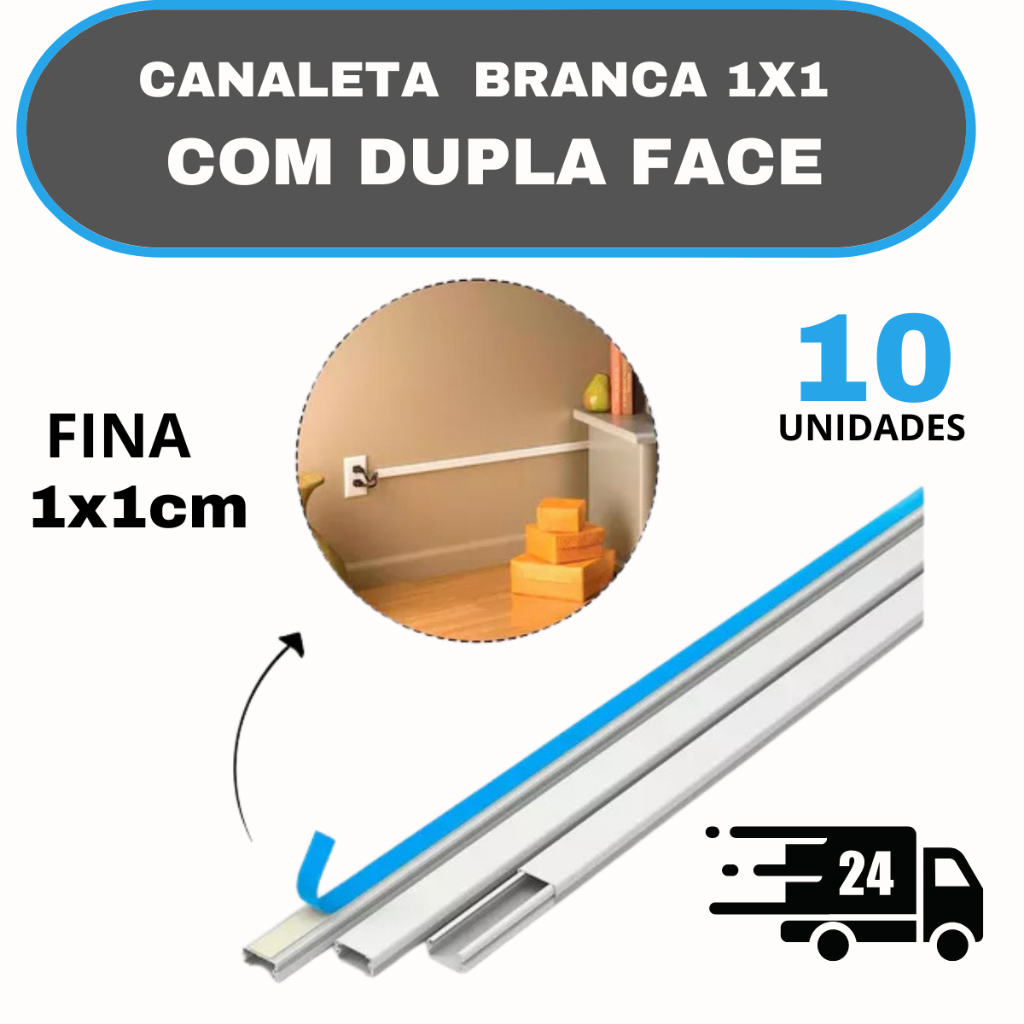 Canaletas Finas X Cm Pvc Branco Com Fita Dupla Face De Metro