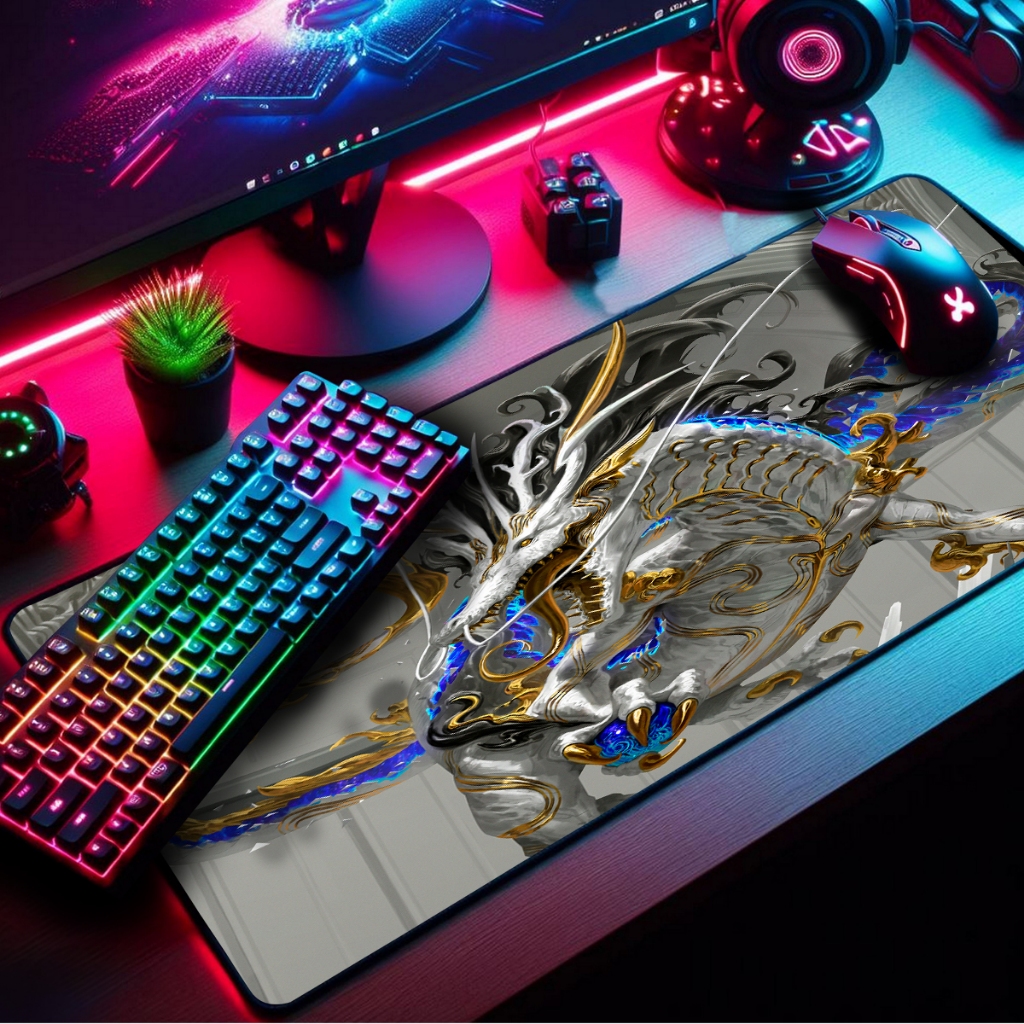 Mouse Pad Gamer Premium 65x32cm Borda Costurada Diversas Estampas Dragões