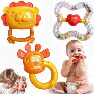 Brinquedos Para Bebê Kit com 3 pçs Chocalho + Mordedor Colorido Crianças