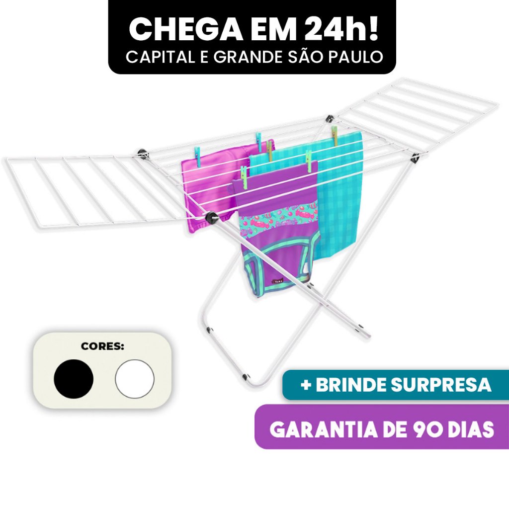 Varal De Chão Com Abas Retrátil Estender Roupas Apartamento Nápoles ...