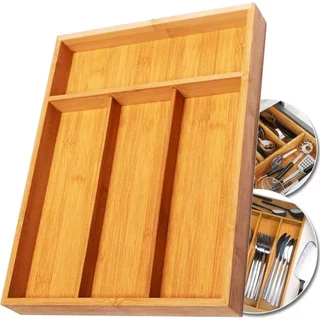 Porta Talheres Gaveta Ecokitchen 4 Divisórias Em Bambu Resistente Durável Ecológico